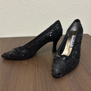 Vintage Amanda Smith Black Sequin Heels